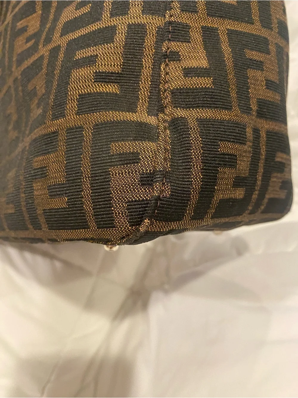Fendi Brown FF Zucca Tote Bag with Leather Handles